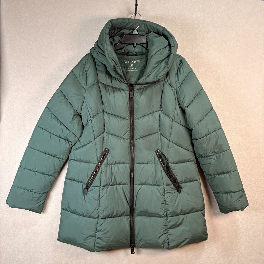Bernardo Women's XL Green Hooded Quilted Puffer Coat Zip Front